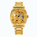 Montre mécanique automatique pour homme, style business polyvalent, bracelet en acier jaune, finement gravée avec chiffres romains