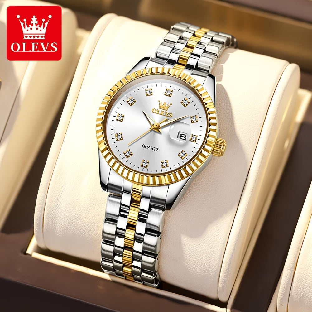 Montre pour femmes, Montre analogique à quartz pour femmes, montre élégante en acier inoxydable, montre lumineuse avec date et calendrier, montre romantique pour femme, cadran noir/blanc/argenté