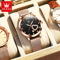 Montre Femme or rose doré avec strass, bracelet en maille, Coeurs Montres à quartz lumineuses pour femmes Montres-bracelets, Cadran noir/blanc/rouge/rose