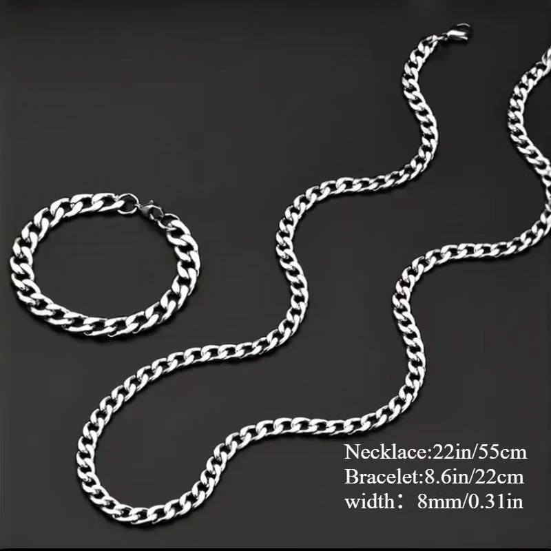 Ensemble collier et bracelet maillons cubains classiques en argent 925 pour hommes et femmes, ensemble de chaîne hip hop de 8 mm, bijoux unisexes