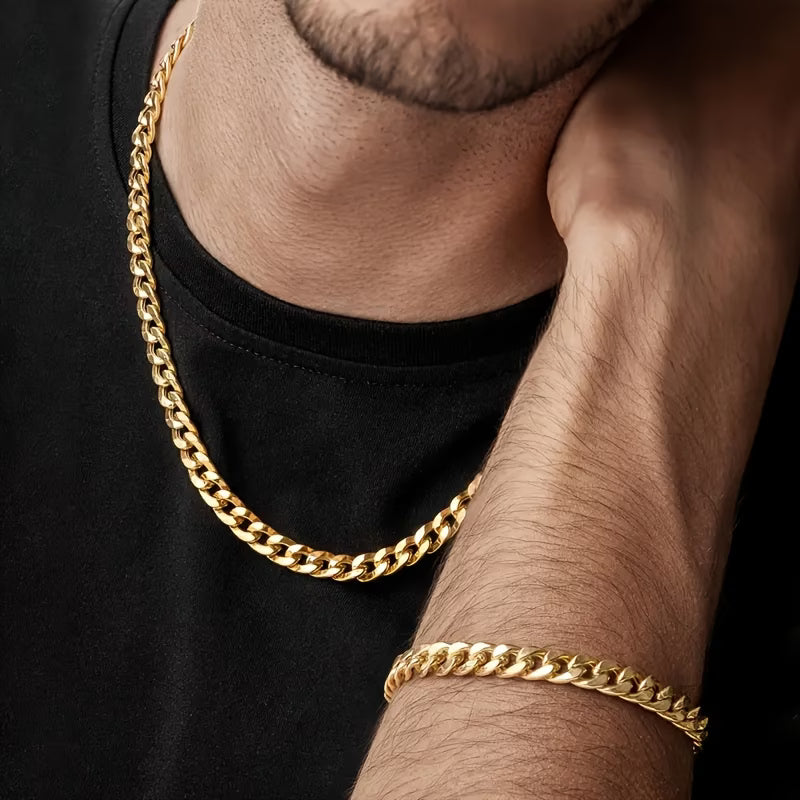 2 pièces Ensemble Collier et Bracelet Chaîne Dorée Classique