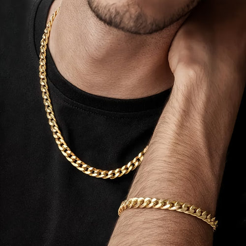 2 pièces Ensemble Collier et Bracelet Chaîne Dorée Classique