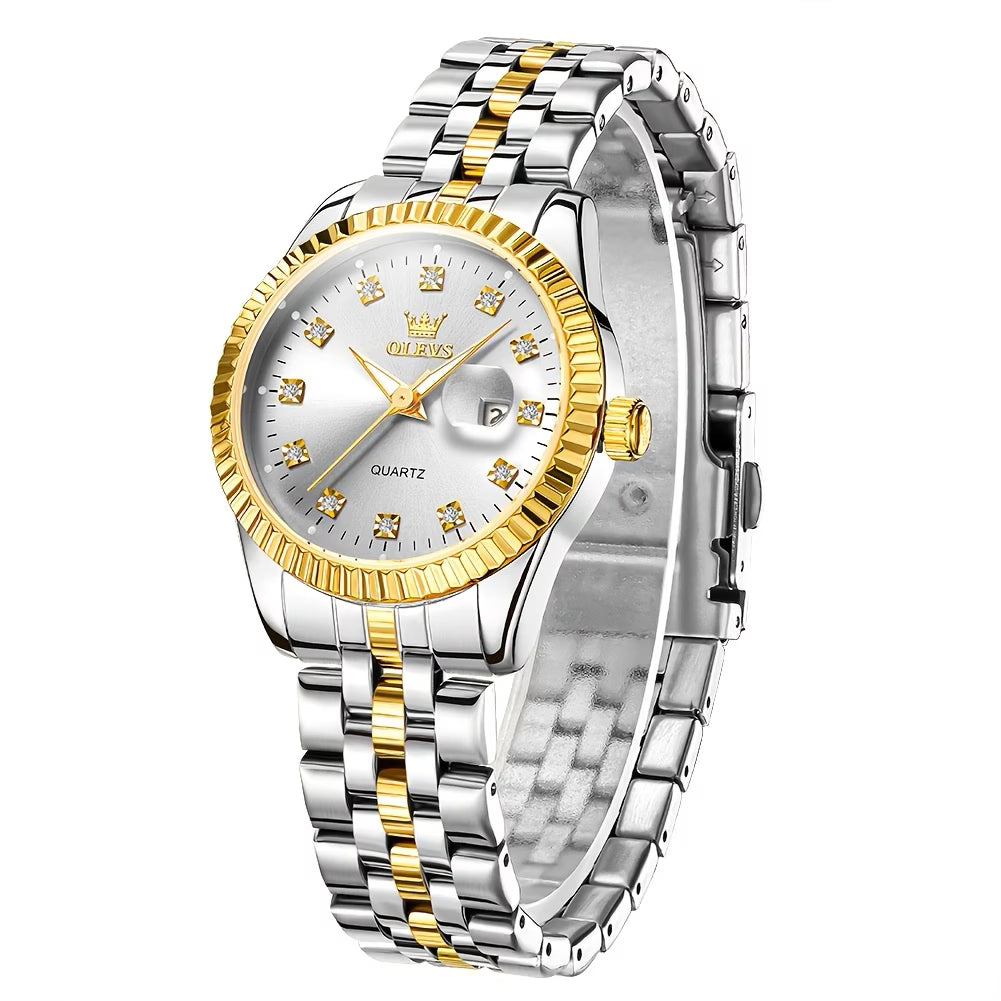 Montre pour femmes, Montre analogique à quartz pour femmes, montre élégante en acier inoxydable, montre lumineuse avec date et calendrier, montre romantique pour femme, cadran noir/blanc/argenté