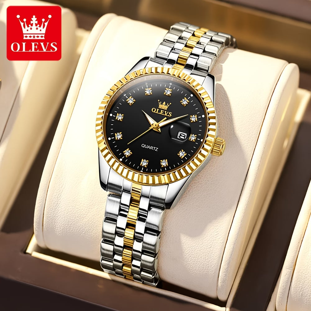 Montre pour femmes, Montre analogique à quartz pour femmes, montre élégante en acier inoxydable, montre lumineuse avec date et calendrier, montre romantique pour femme, cadran noir/blanc/argenté