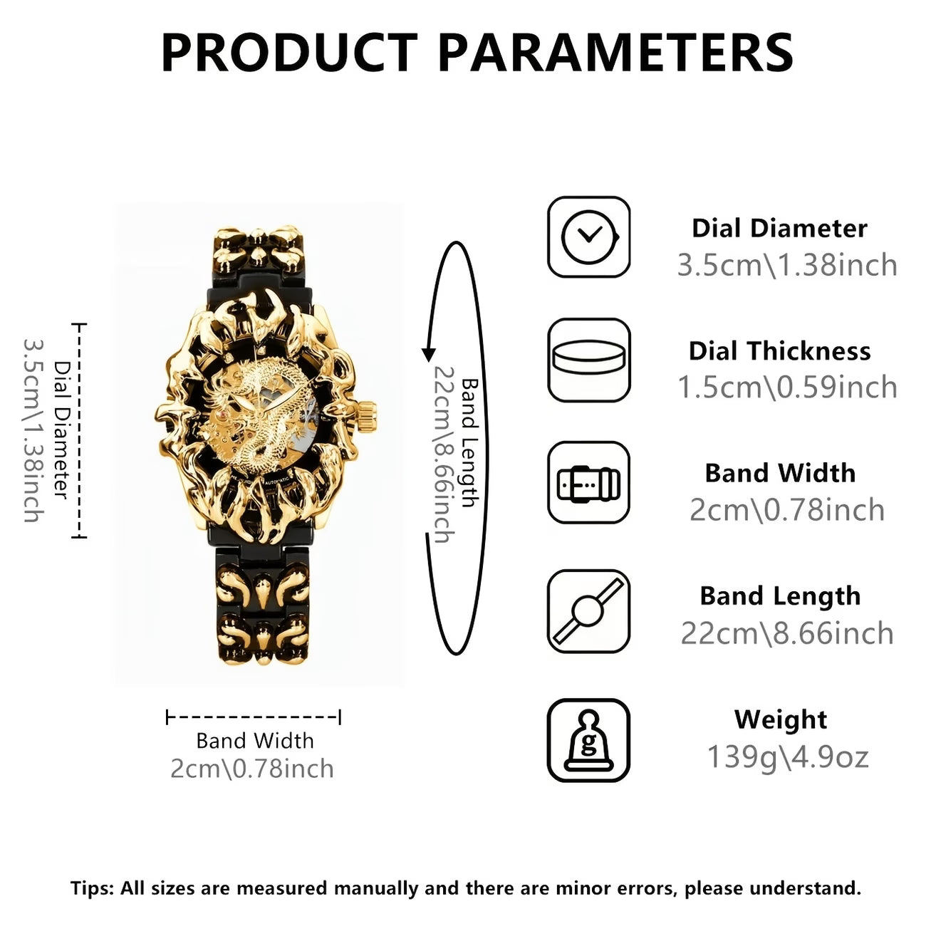 Montre mécanique automatique pour homme, squelette de dragon sculpté audacieux noir et jaune, avec bracelet, avec variantes