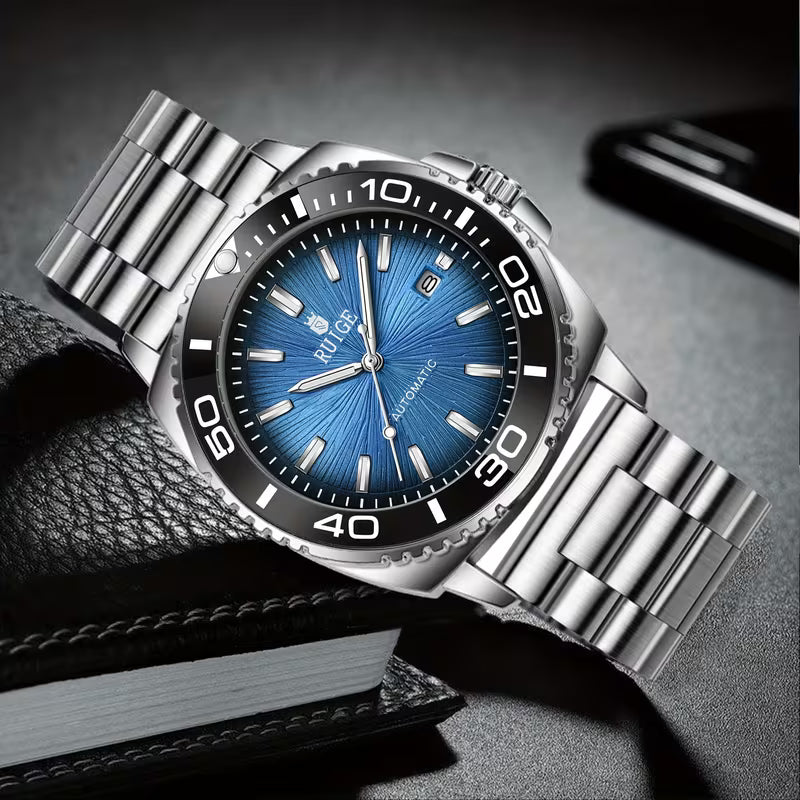 Montre mécanique automatique pour homme d'affaires, calendrier, bracelet en acier inoxydable, montre-bracelet lumineuse et à la mode pour homme