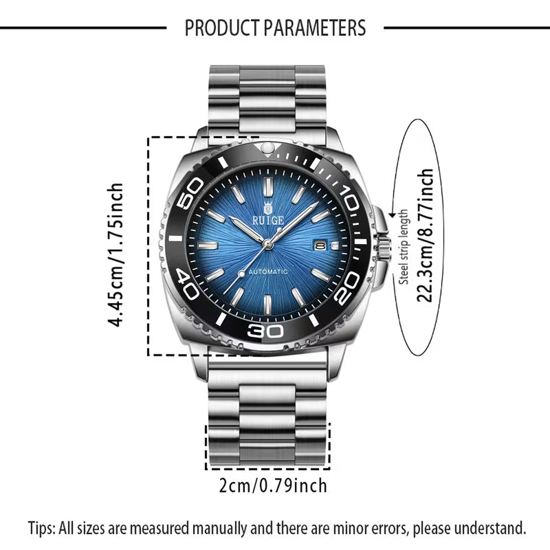 Montre mécanique automatique pour homme d'affaires, calendrier, bracelet en acier inoxydable, montre-bracelet lumineuse et à la mode pour homme