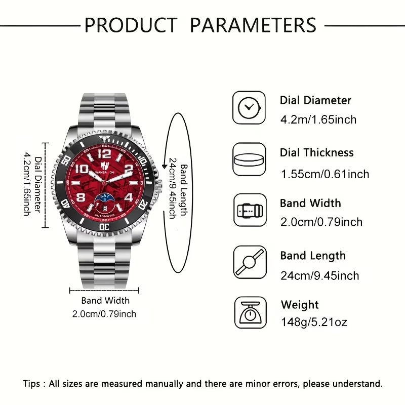 Montre mécanique automatique pour homme d'affaires, calendrier, bracelet en acier inoxydable, montre-bracelet lumineuse et à la mode pour homme