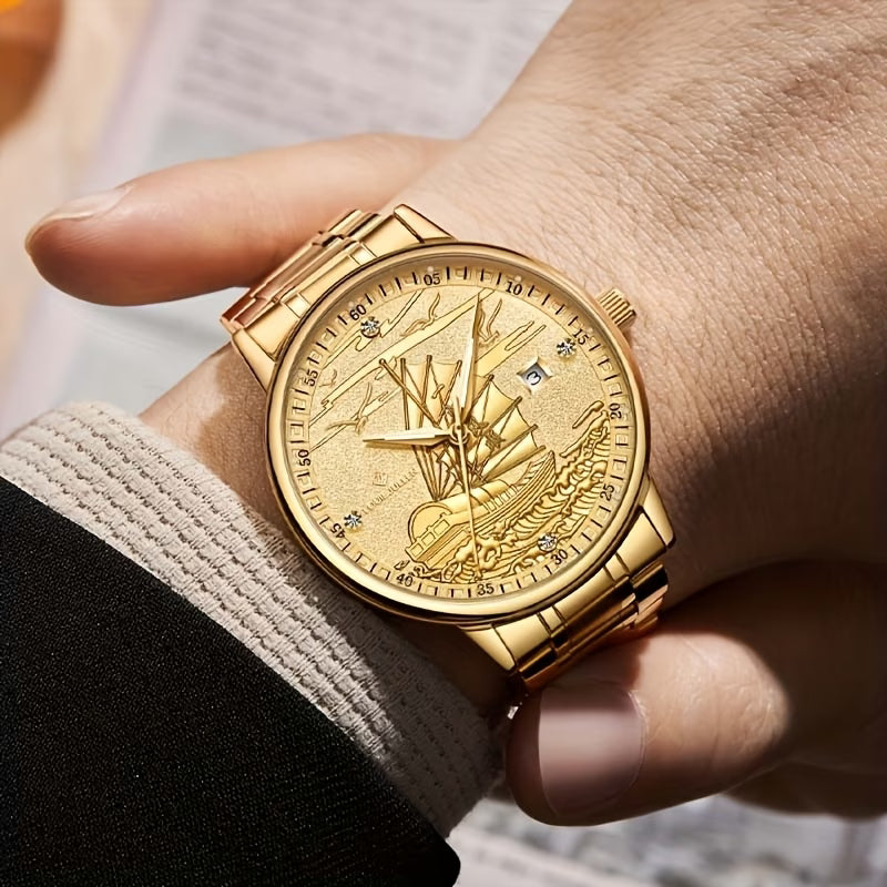 Montre mécanique automatique pour homme (sans pile), série Smooth Sailing, entièrement dorée, montre-bracelet noble et luxueuse pour homme