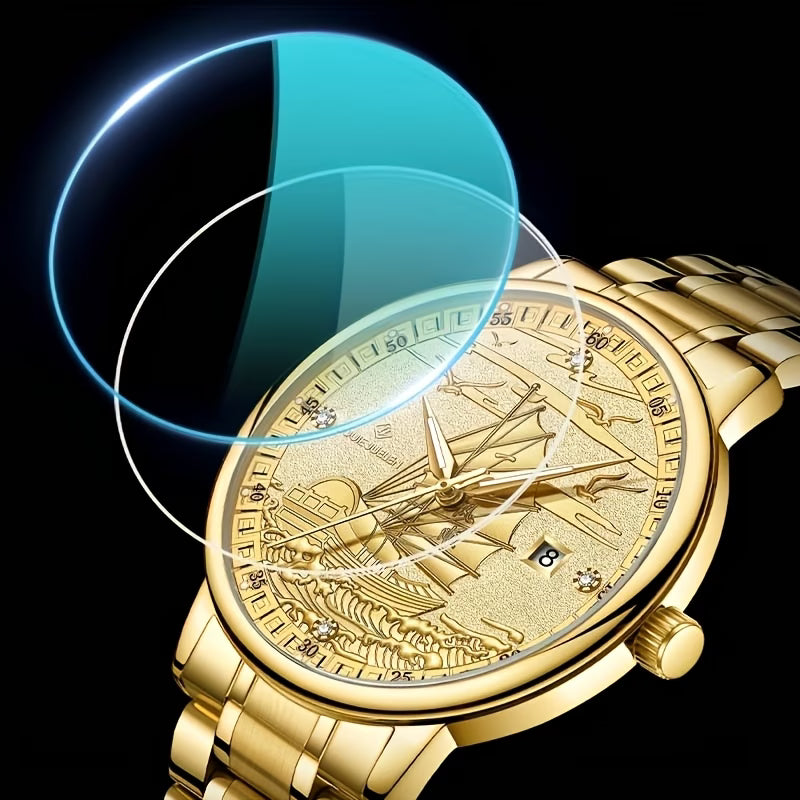 Montre mécanique automatique pour homme (sans pile), série Smooth Sailing, entièrement dorée, montre-bracelet noble et luxueuse pour homme