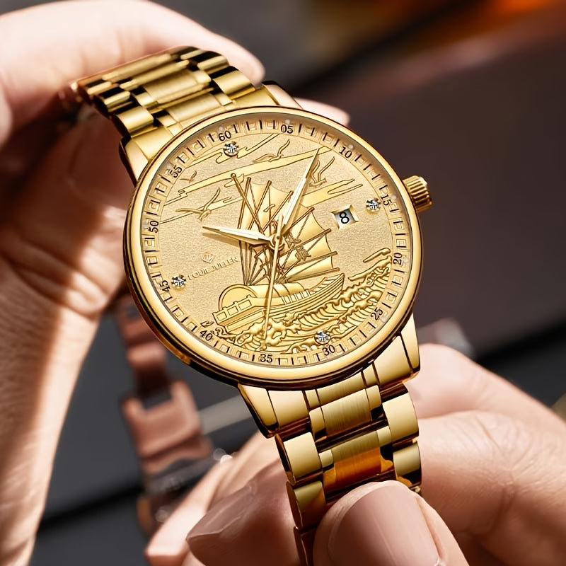 Montre mécanique automatique pour homme (sans pile), série Smooth Sailing, entièrement dorée, montre-bracelet noble et luxueuse pour homme