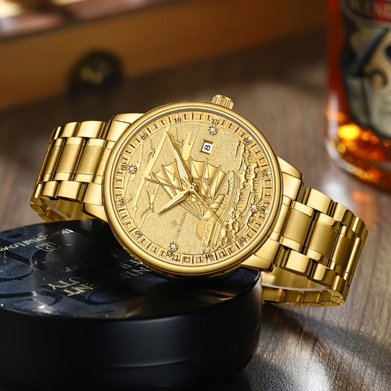 Montre mécanique automatique pour homme (sans pile), série Smooth Sailing, entièrement dorée, montre-bracelet noble et luxueuse pour homme