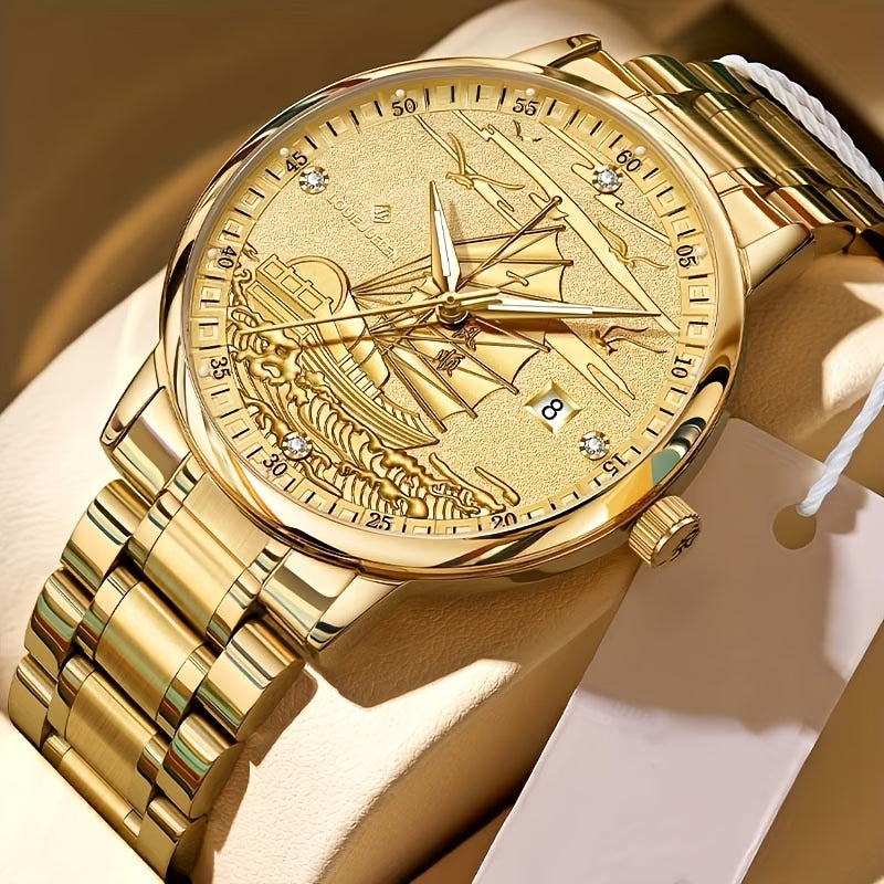 Montre mécanique automatique pour homme (sans pile), série Smooth Sailing, entièrement dorée, montre-bracelet noble et luxueuse pour homme