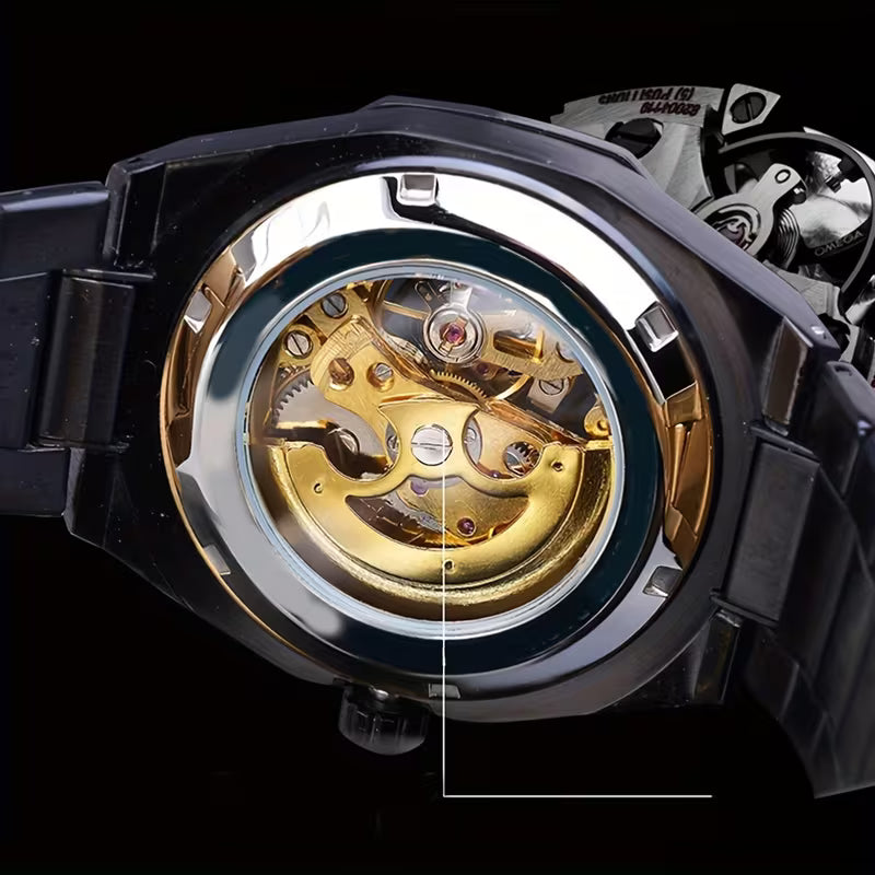 Montre mécanique automatique pour hommes - Design ajouré élégant, en acier inoxydable, choix de cadeau parfait, sans pile