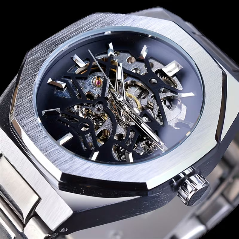 Montre mécanique automatique pour hommes - Design ajouré élégant, en acier inoxydable, choix de cadeau parfait, sans pile