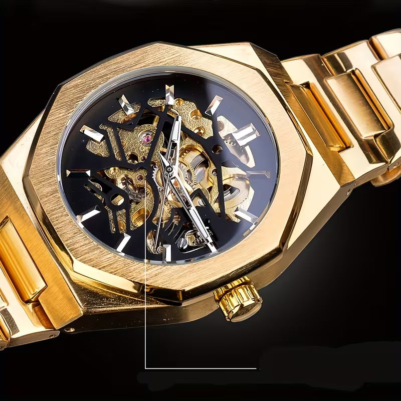 Montre mécanique automatique pour hommes - Design ajouré élégant, en acier inoxydable, choix de cadeau parfait, sans pile