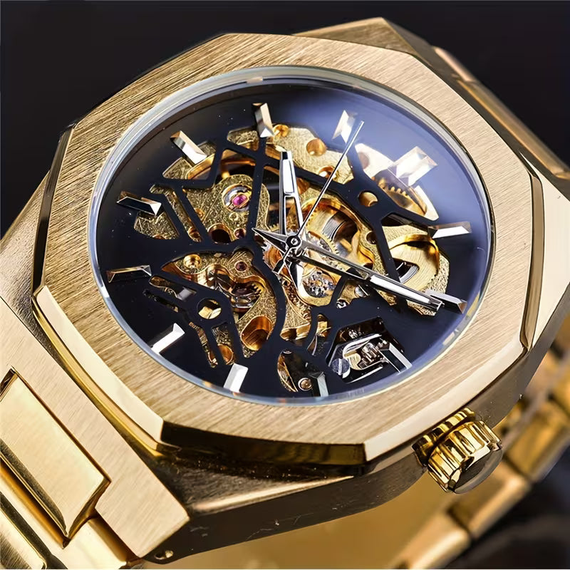 Montre mécanique automatique pour hommes - Design ajouré élégant, en acier inoxydable, choix de cadeau parfait, sans pile