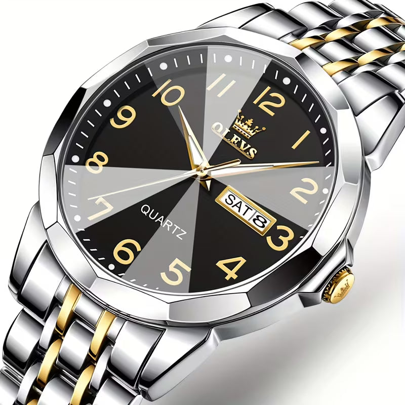 Montre Lumineuse Homme OLEVS avec Date - Affichage Analogique/Numérique, Aiguilles Lumineuses & Indicateur de Date, Montre Minimaliste en Acier Inoxydable pour Affaires ou Tenue Décontractée - Cadran Bleu/Noir/Blanc, Cadeau de Noël Idéal pour Hommes