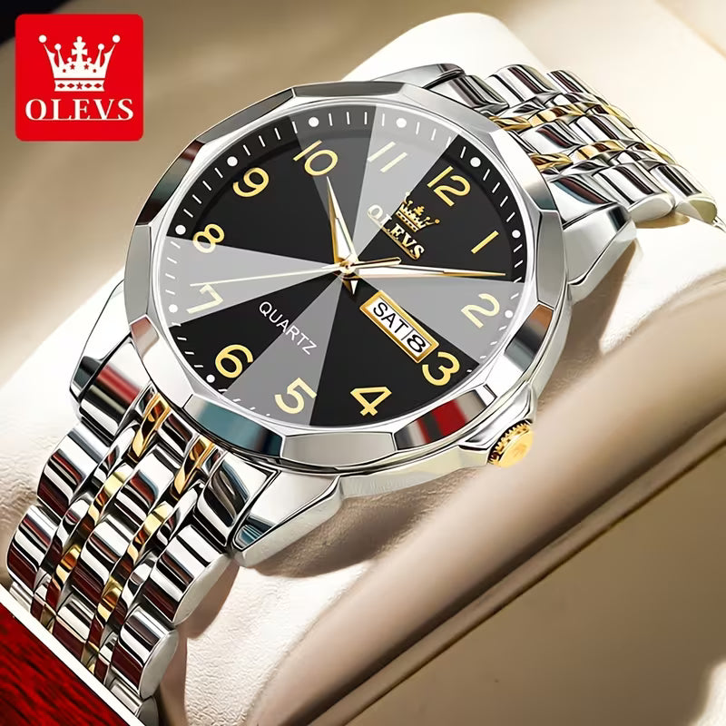 Montre Lumineuse Homme OLEVS avec Date - Affichage Analogique/Numérique, Aiguilles Lumineuses & Indicateur de Date, Montre Minimaliste en Acier Inoxydable pour Affaires ou Tenue Décontractée - Cadran Bleu/Noir/Blanc, Cadeau de Noël Idéal pour Hommes