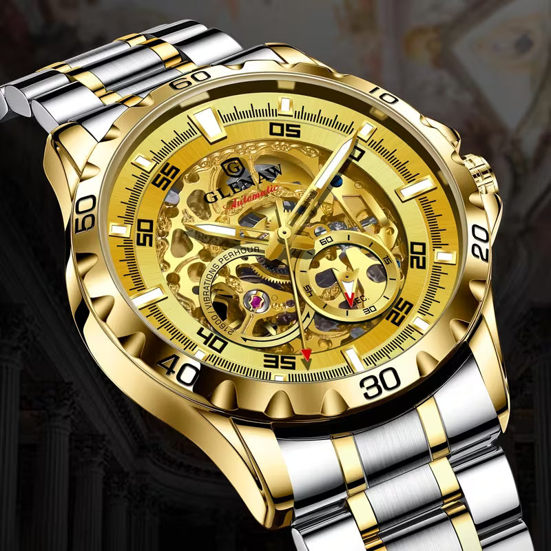 Montre Tourbillon Automatique pour Homme, avec un Design Squelette, un Bracelet Rotatif en Acier Inoxydable et un Mécanisme de Remontage Automatique, Sans Pile