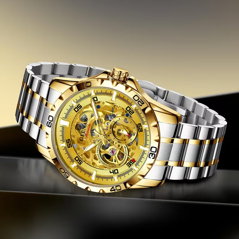 Montre Tourbillon Automatique pour Homme, avec un Design Squelette, un Bracelet Rotatif en Acier Inoxydable et un Mécanisme de Remontage Automatique, Sans Pile