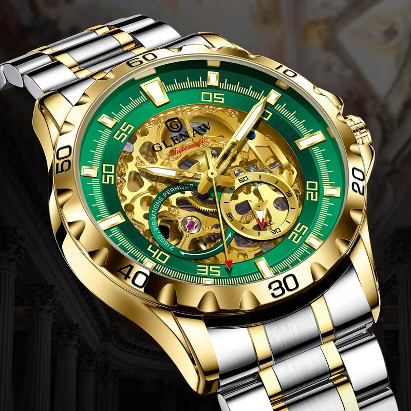 Montre Tourbillon Automatique pour Homme, avec un Design Squelette, un Bracelet Rotatif en Acier Inoxydable et un Mécanisme de Remontage Automatique, Sans Pile
