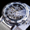 Montre mécanique élégante pour hommes avec strass et en maille ajourée, sans pile, variante en noire, dorée et argentée