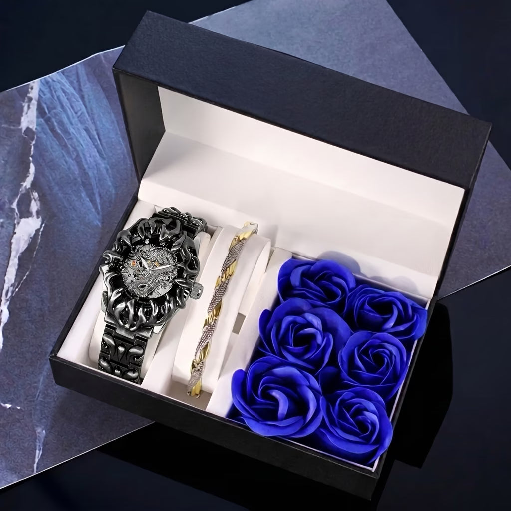 Montre mécanique automatique pour homme, squelette de dragon sculpté audacieux noir et jaune, avec bracelet, avec variantes