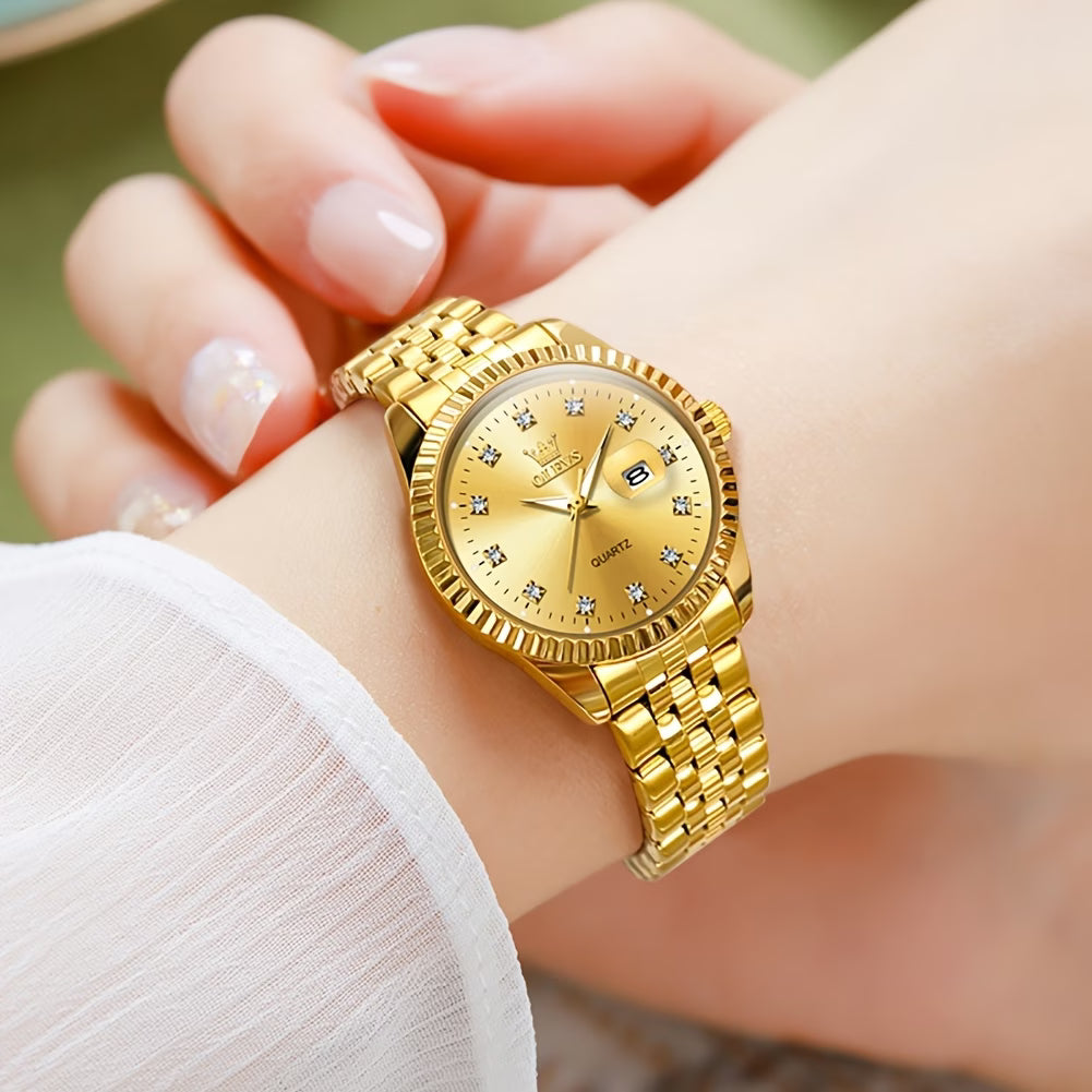 Montre pour femmes, Montre analogique à quartz pour femmes, montre élégante en acier inoxydable, montre lumineuse avec date et calendrier, montre romantique pour femme, cadran noir/blanc/argenté