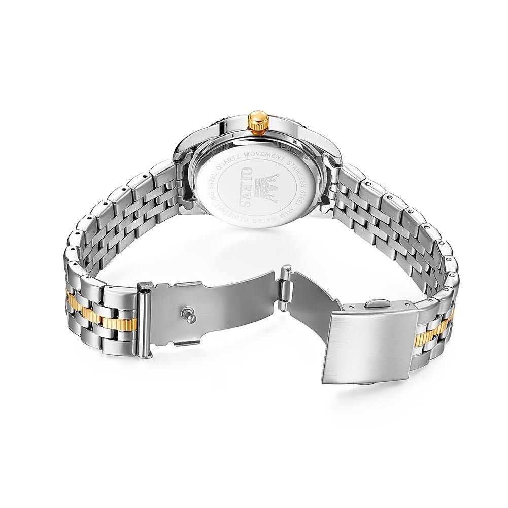 Montre pour femmes, Montre analogique à quartz pour femmes, montre élégante en acier inoxydable, montre lumineuse avec date et calendrier, montre romantique pour femme, cadran noir/blanc/argenté
